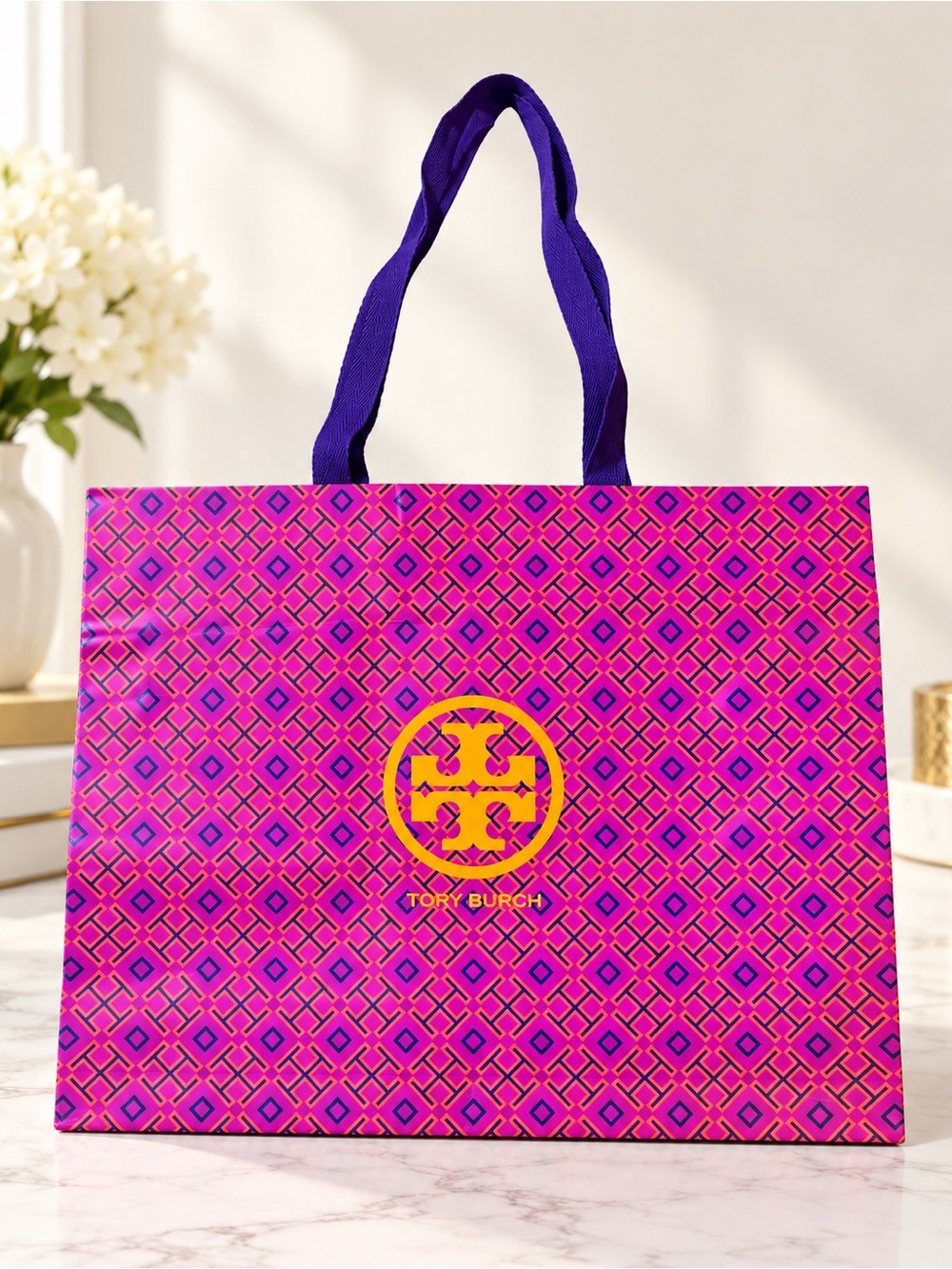 Tory Burch Pink & Purple Logo Tote Bag